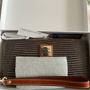 Dooney and Bourke Large Leather Zip Around Wristlet in Gray